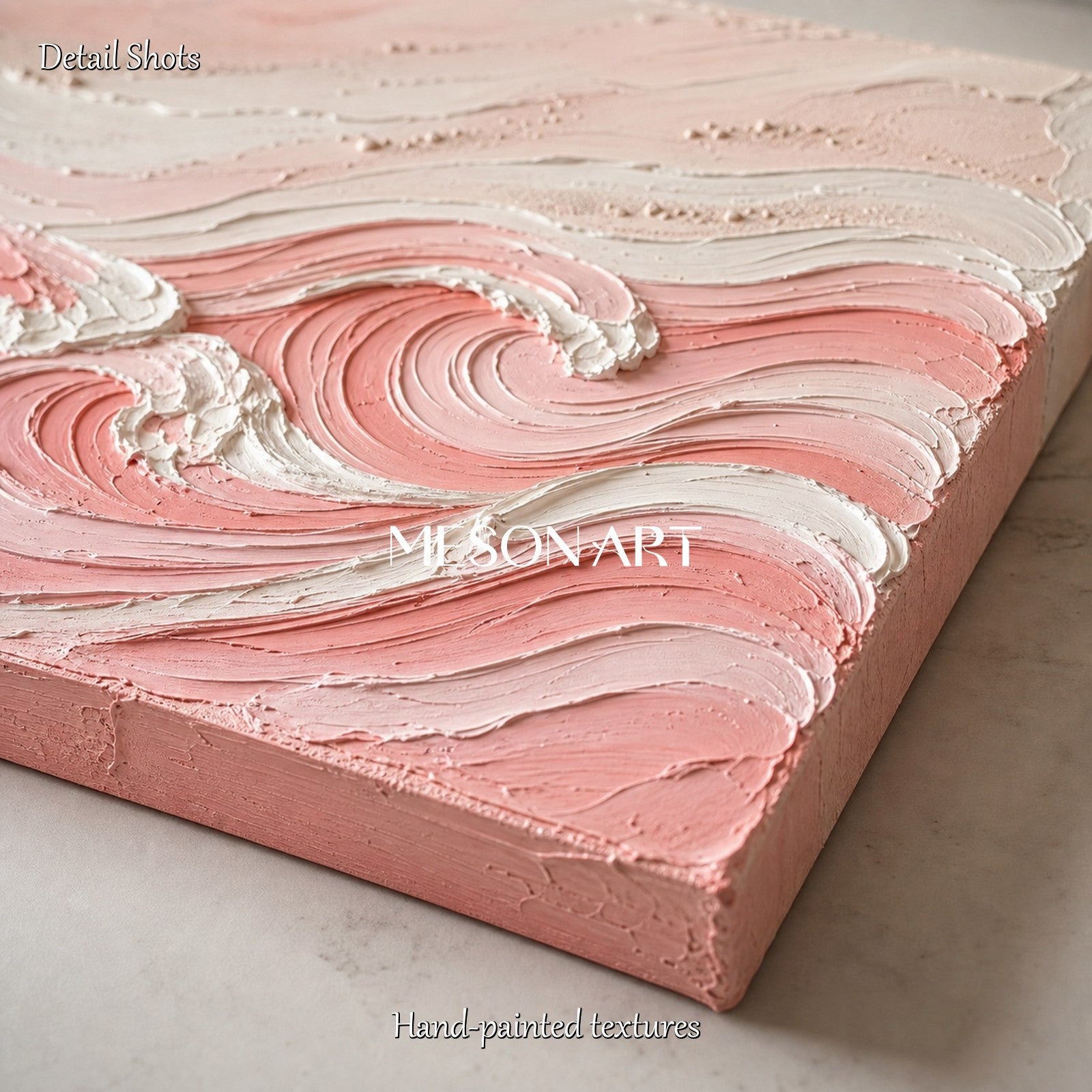 Pink Ocean Wave Painting With Thick Textured Plaster Finish For Modern Home Decor