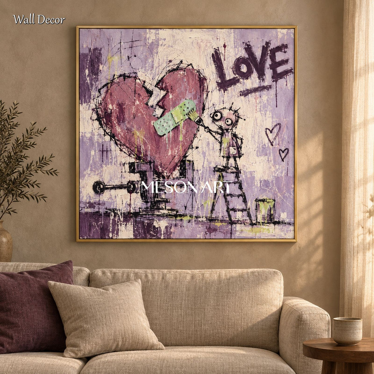 Purple Pink Abstract Street Painting Square Wall Art Original Artist Hand Painted Canvas By Mesonart