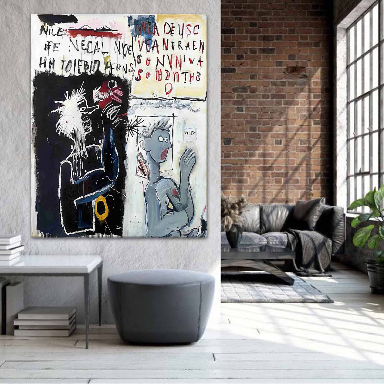 Black and White Graffiti Abstract Canvas Wall Art For Sale Basquiat Style Abstract Oil Painting