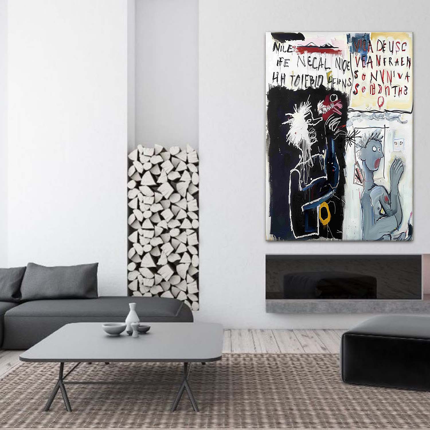 Black and White Graffiti Abstract Canvas Wall Art For Sale Basquiat Style Abstract Oil Painting