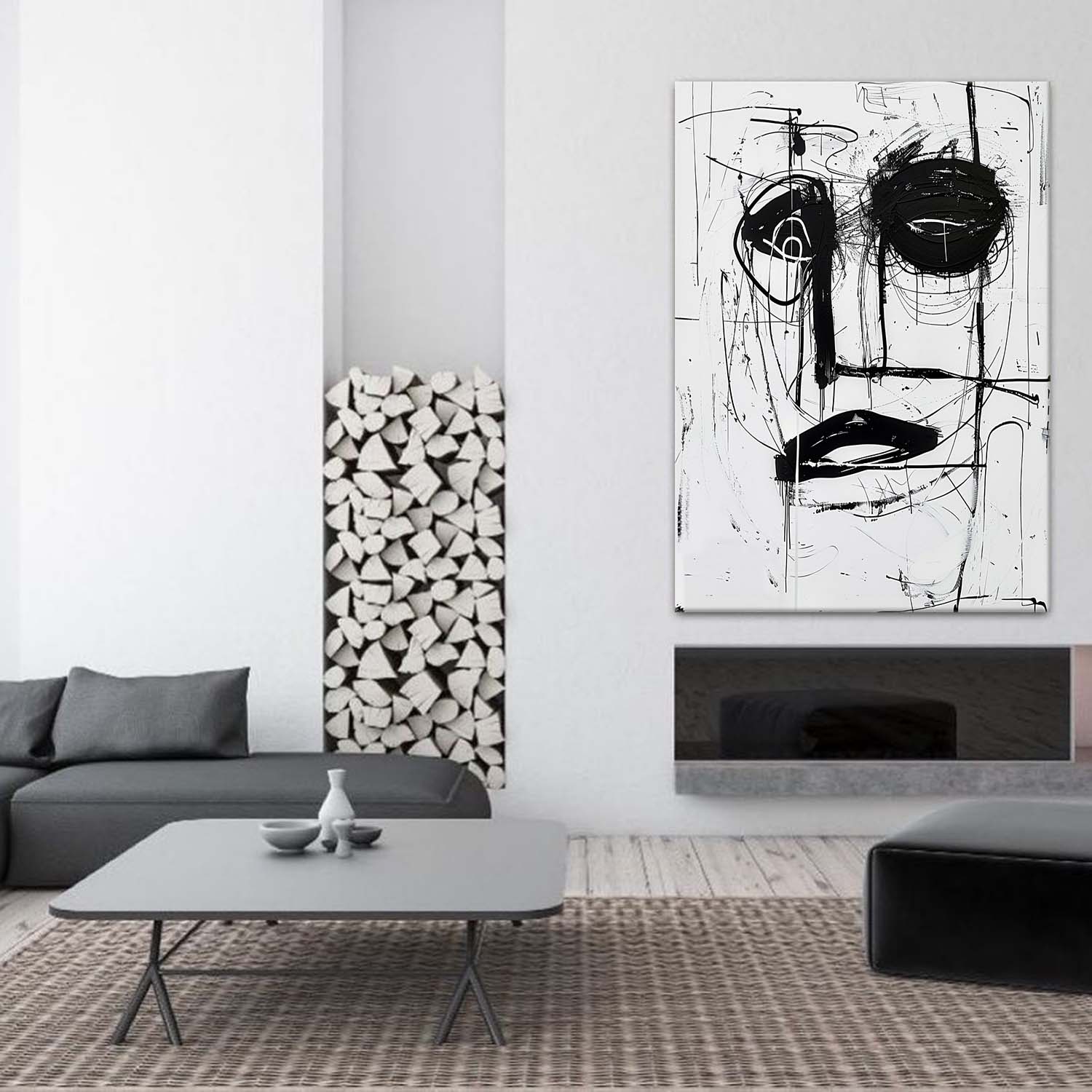 Black and White Basquiat Graffiti Abstract Canvas Wall Painting Black and White Graffiti Abstract Art