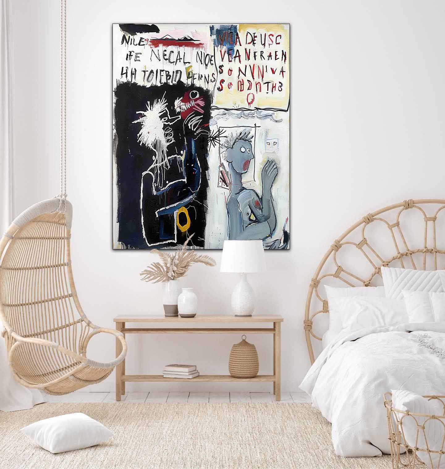 Black and White Graffiti Abstract Canvas Wall Art For Sale Basquiat Style Abstract Oil Painting