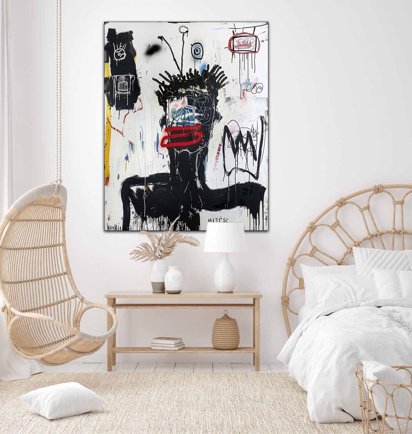 Basquiat Graffiti Abstract Art Black and White Graffiti Abstract Canvas Wall Art Decor for Sale