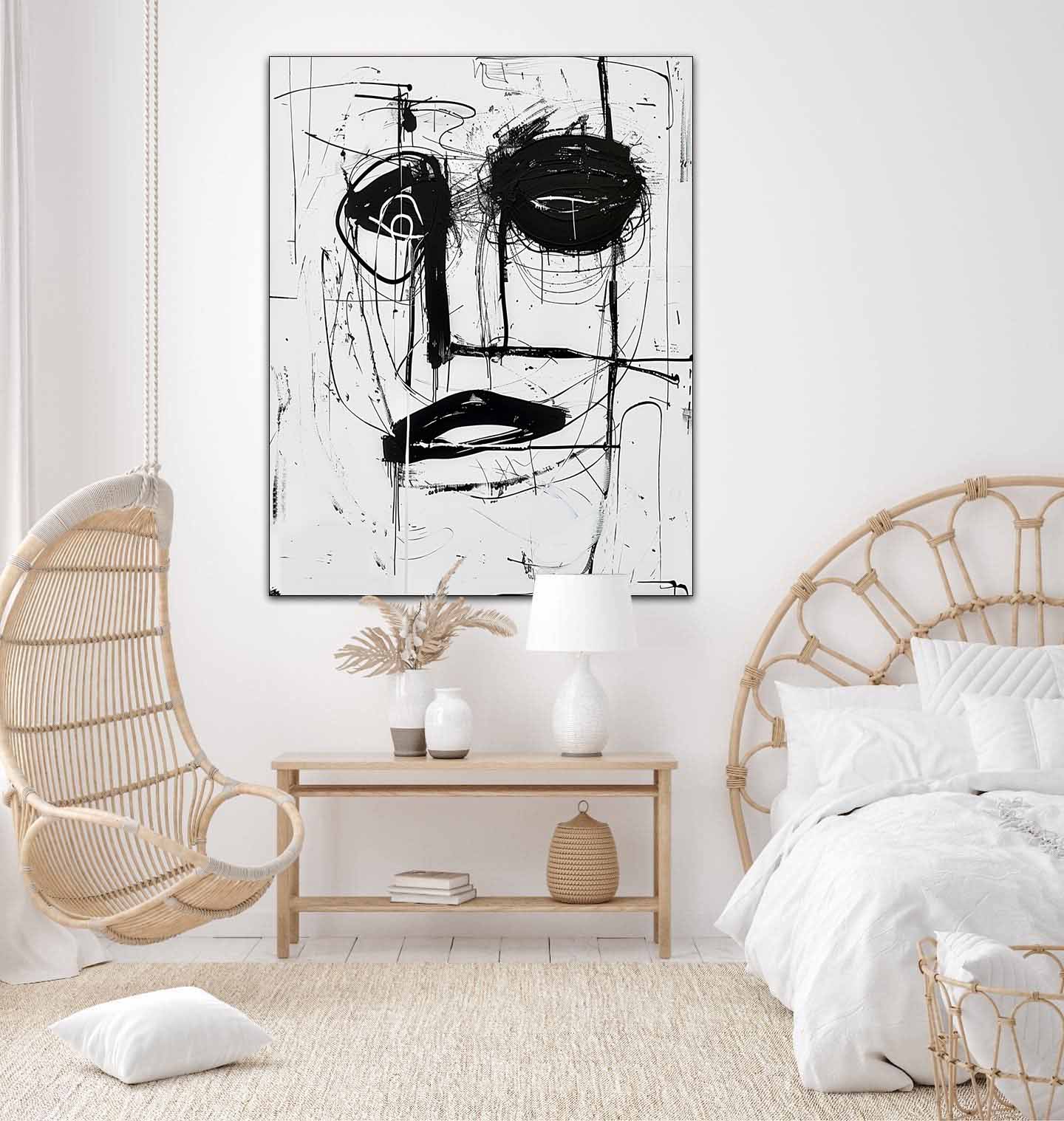 Black and White Basquiat Graffiti Abstract Canvas Wall Painting Black and White Graffiti Abstract Art