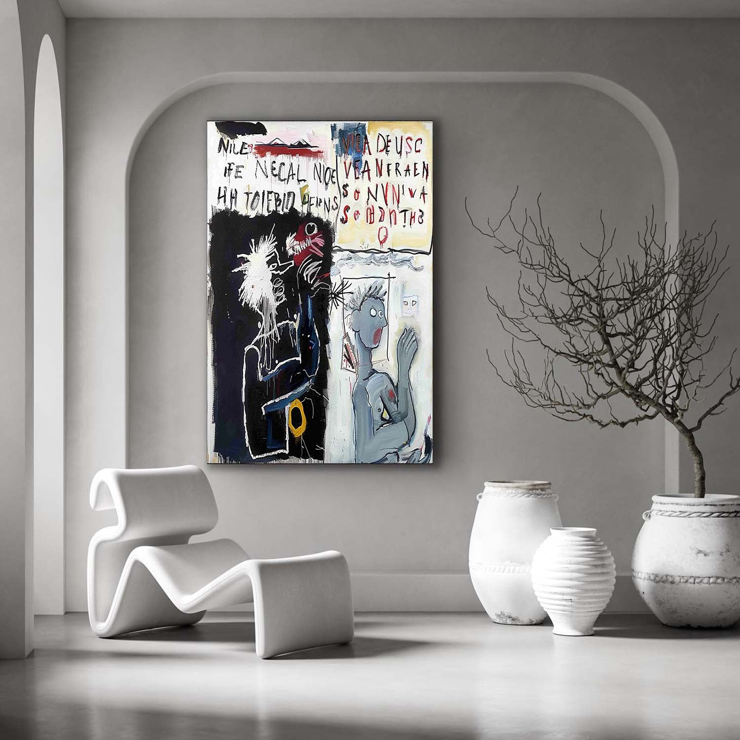 Black and White Graffiti Abstract Canvas Wall Art For Sale Basquiat Style Abstract Oil Painting
