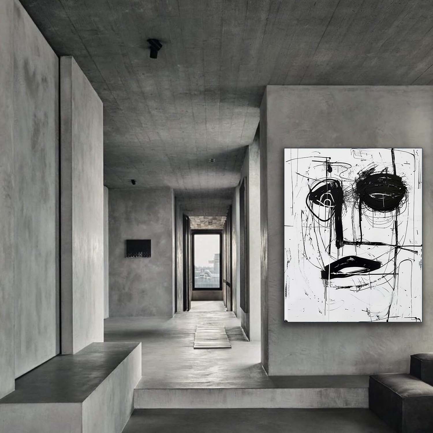 Black and White Basquiat Graffiti Abstract Canvas Wall Painting Black and White Graffiti Abstract Art