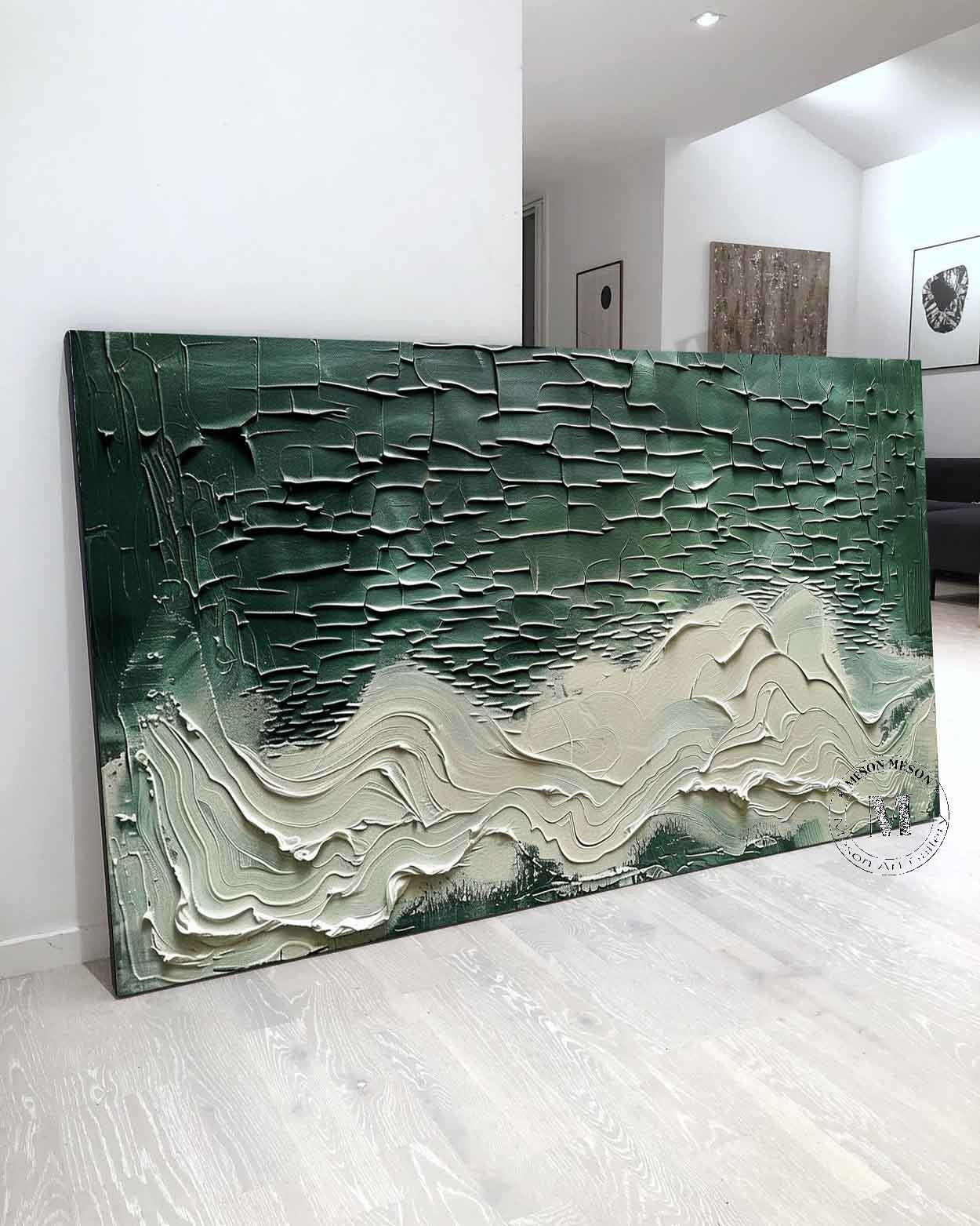 Large 3D White and Green Abstract Textured Canvas Art Green and White Abstract Wall Art for Sale