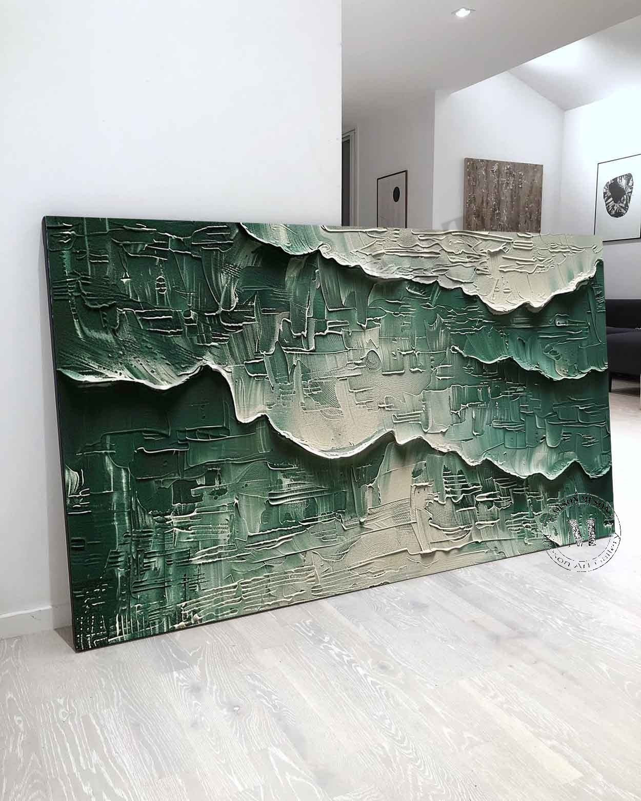 Large Green and White Abstract Wall Art for Sale White and Green Abstract Textured Canvas Painting