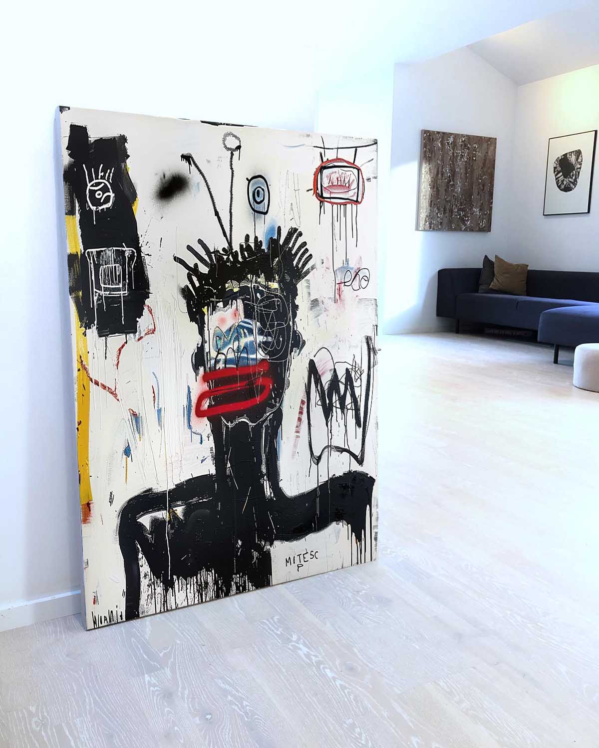 Basquiat Graffiti Abstract Art Black and White Graffiti Abstract Canvas Wall Art Decor for Sale