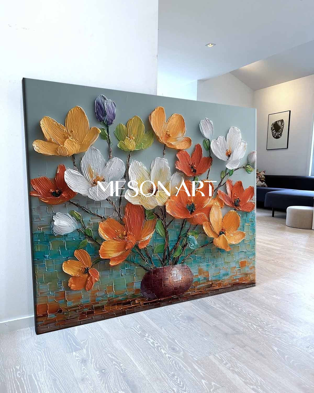 Luxury Botanical Canvas Art Oversized Flower Wall Art Textured Acrylic Flower Painting