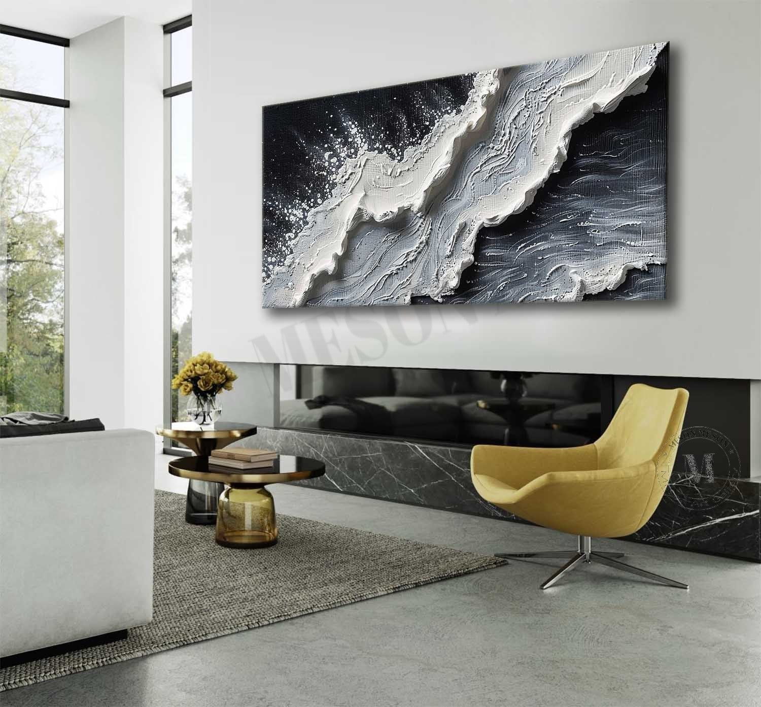 Buy Large 3D Black and White Wave Beach Landscape Canvas Wall Art Paintings at the best price only at Mesonart in the USA. Decorate your house with our best masterpiece wall art paintings.free shipping