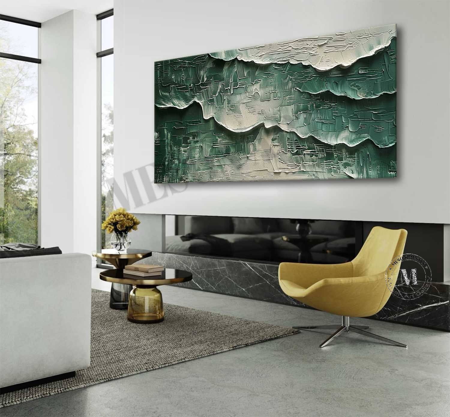 Large Green and White Abstract Wall Art for Sale White and Green Abstract Textured Canvas Painting