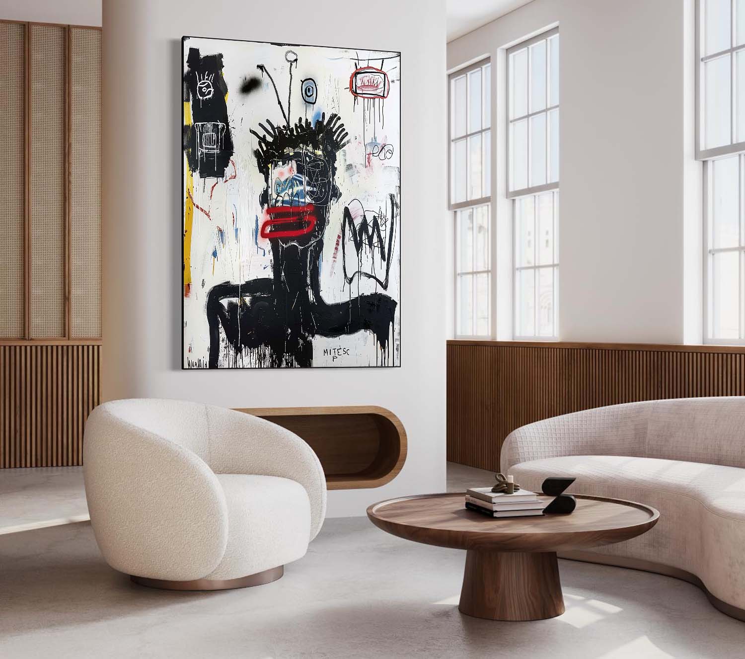 Basquiat Graffiti Abstract Art Black and White Graffiti Abstract Canvas Wall Art Decor for Sale