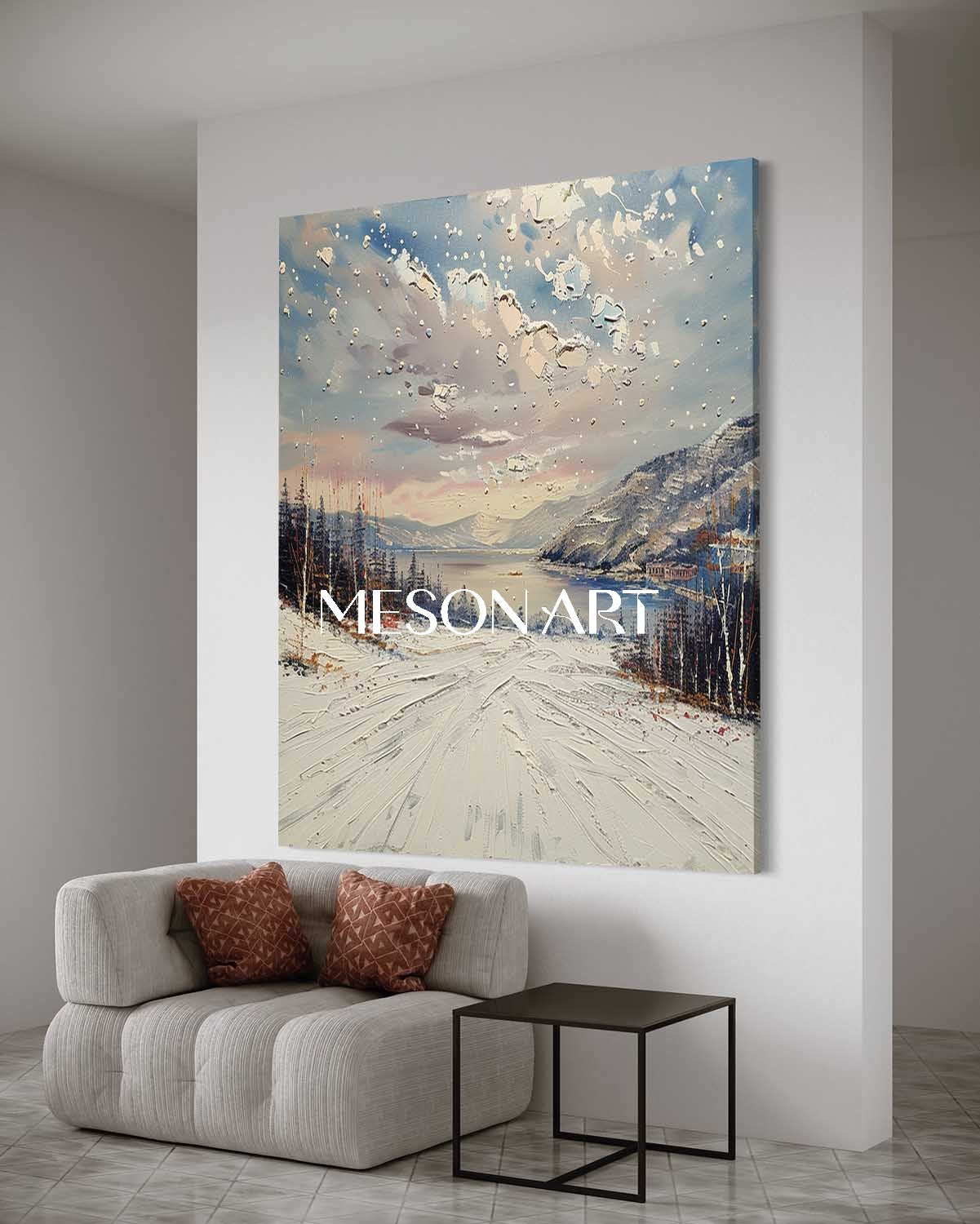 Hand-Painted Textured Winter Landscape Canvas Large Wall Art On Sale