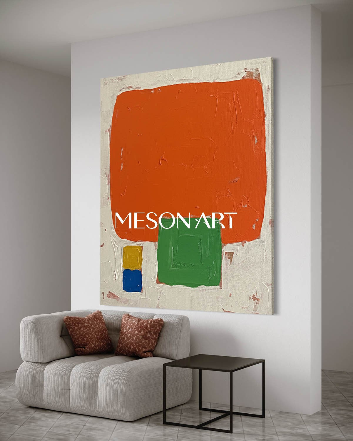 Minimalist Abstract Textured Art Large Orange Entryway Framed Canvas