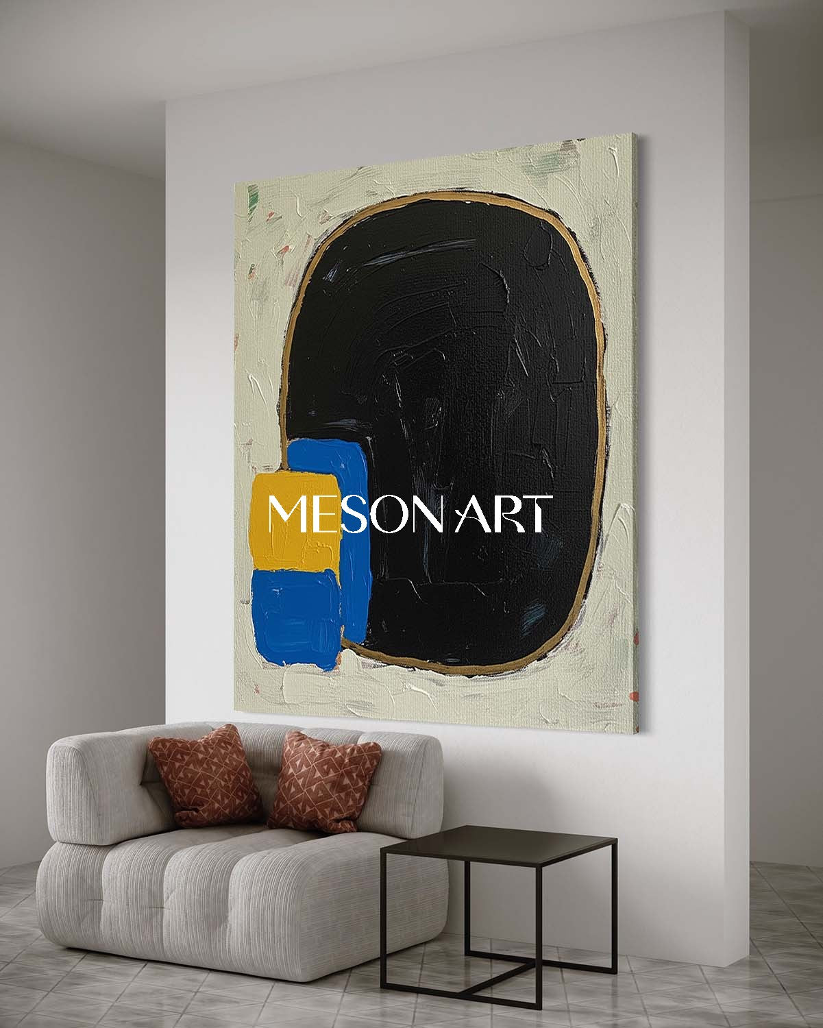 Black Abstract Geometric Framed Canvas Dining Room Wall Art Decor Buy