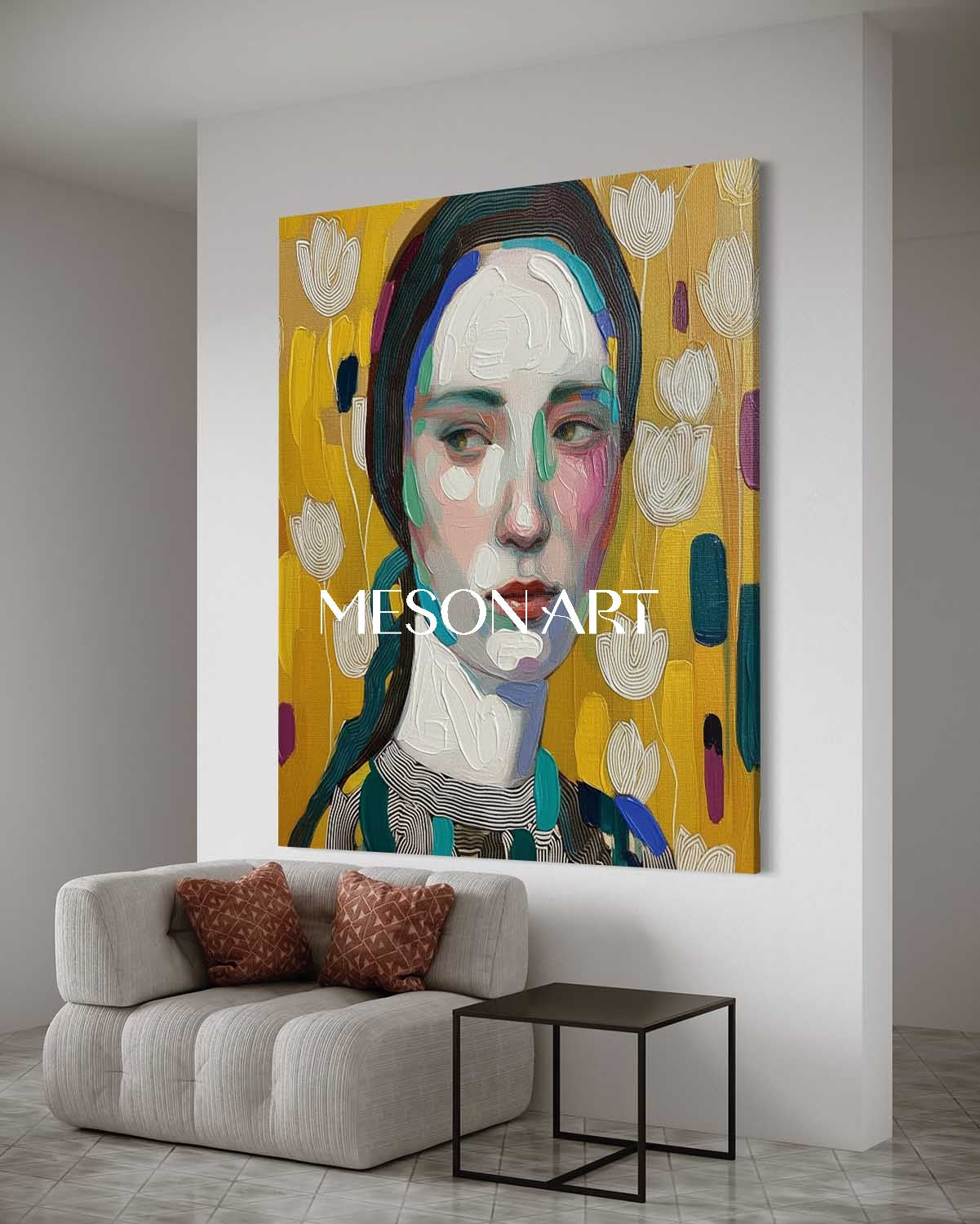Buy Vibrant Yellow Abstract Portrait Hand Painted Art Square Entryway