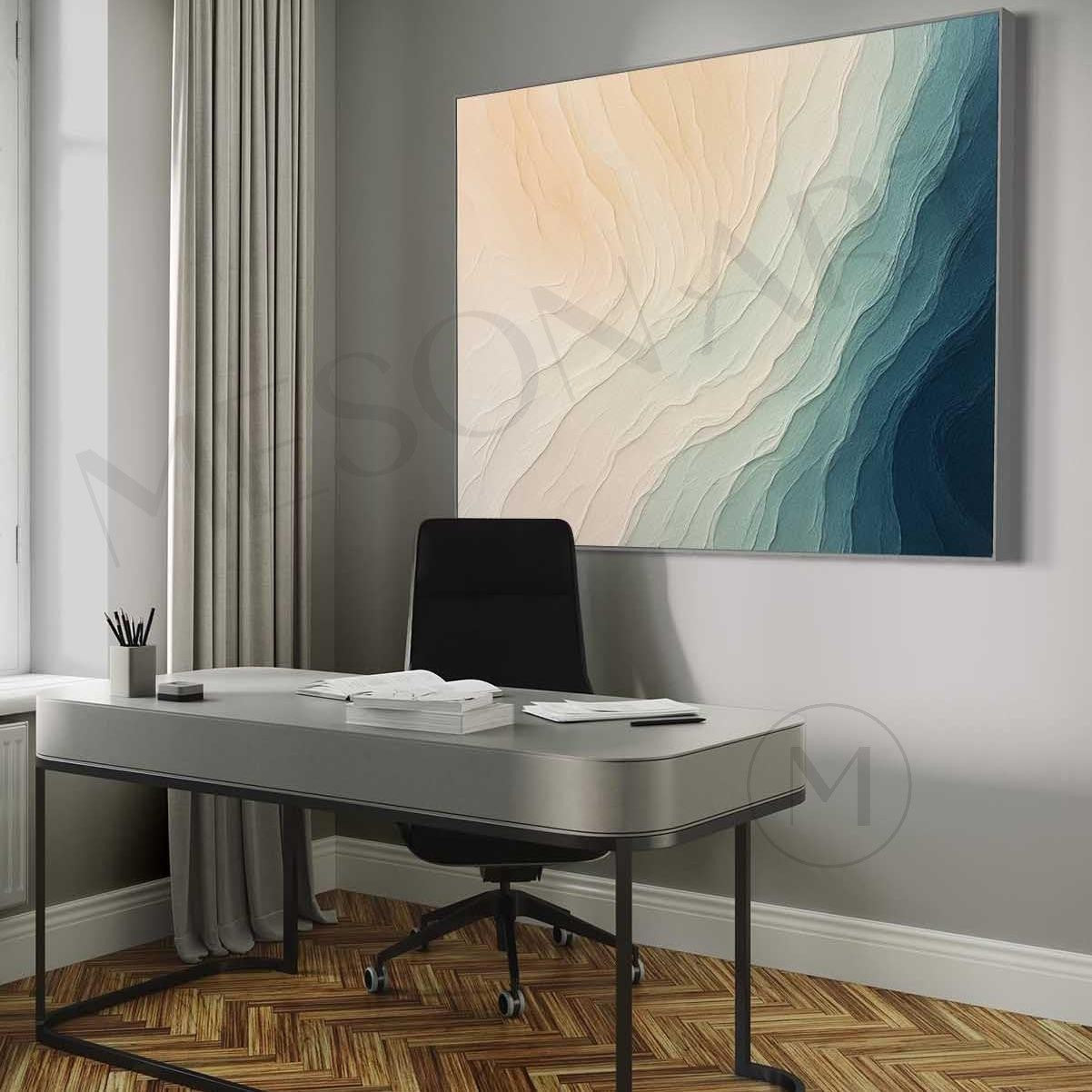 Large Beige And Blue Abstract Sea Canvas Painting Beige And Blue Abstract Sea Texture Wall Art