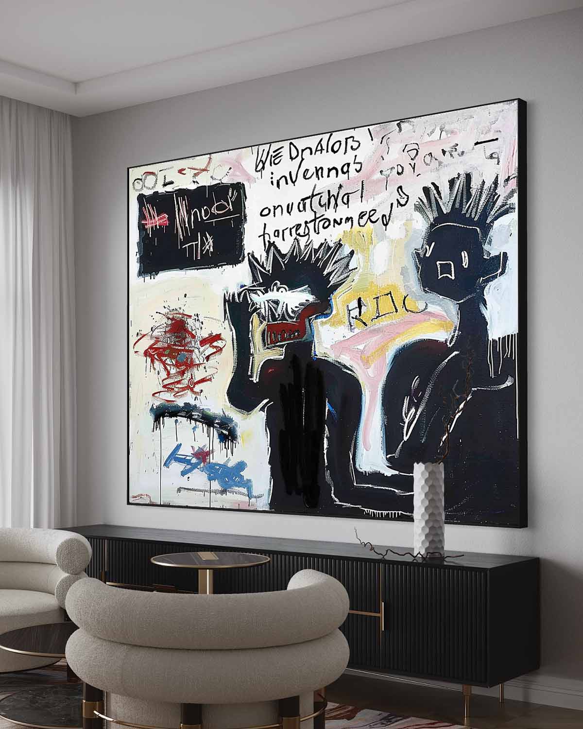 Large Abstract Graffiti Character Canvas Art Black and White Abstract Graffiti Cool People Line Painting