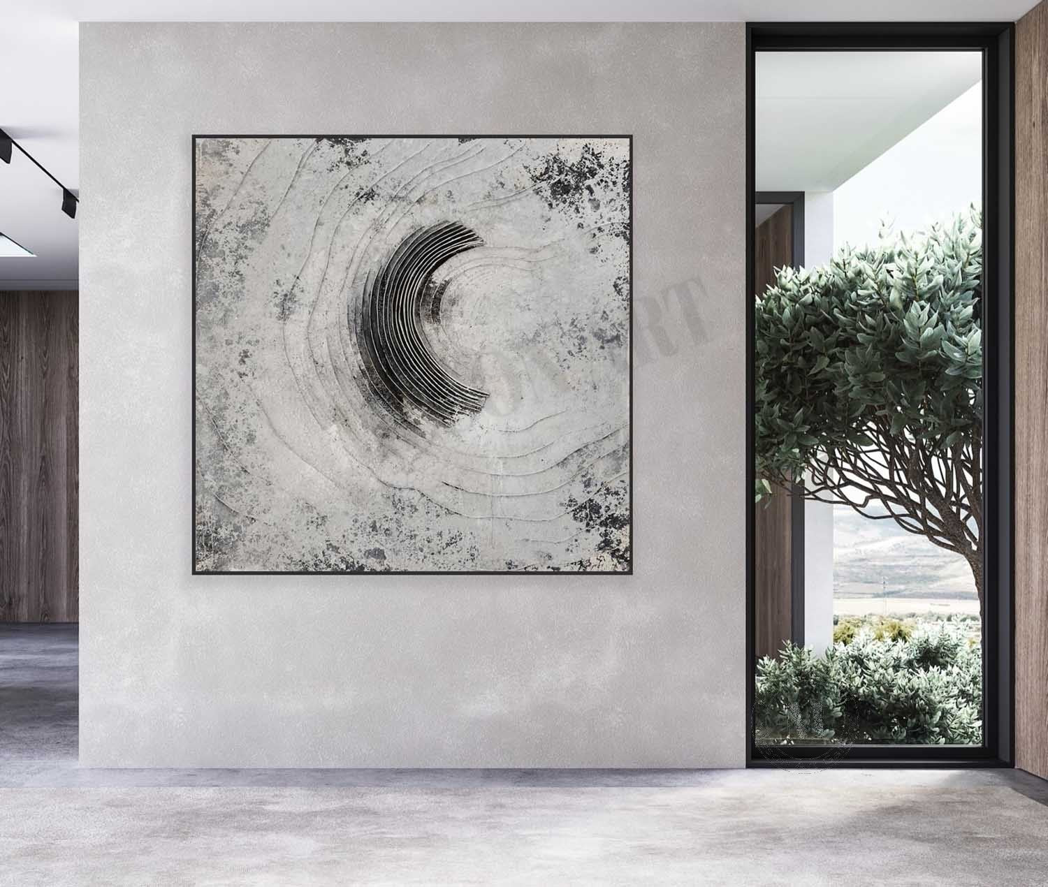 Large 3D Grey Texture Painting Grey Abstract Canvas Wall Decor Art For Sale