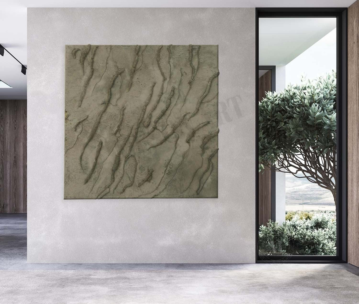 Large 3D Taupe Minimalist Texture Painting Taupe Abstract Canvas Wall Decor Art for Sale
