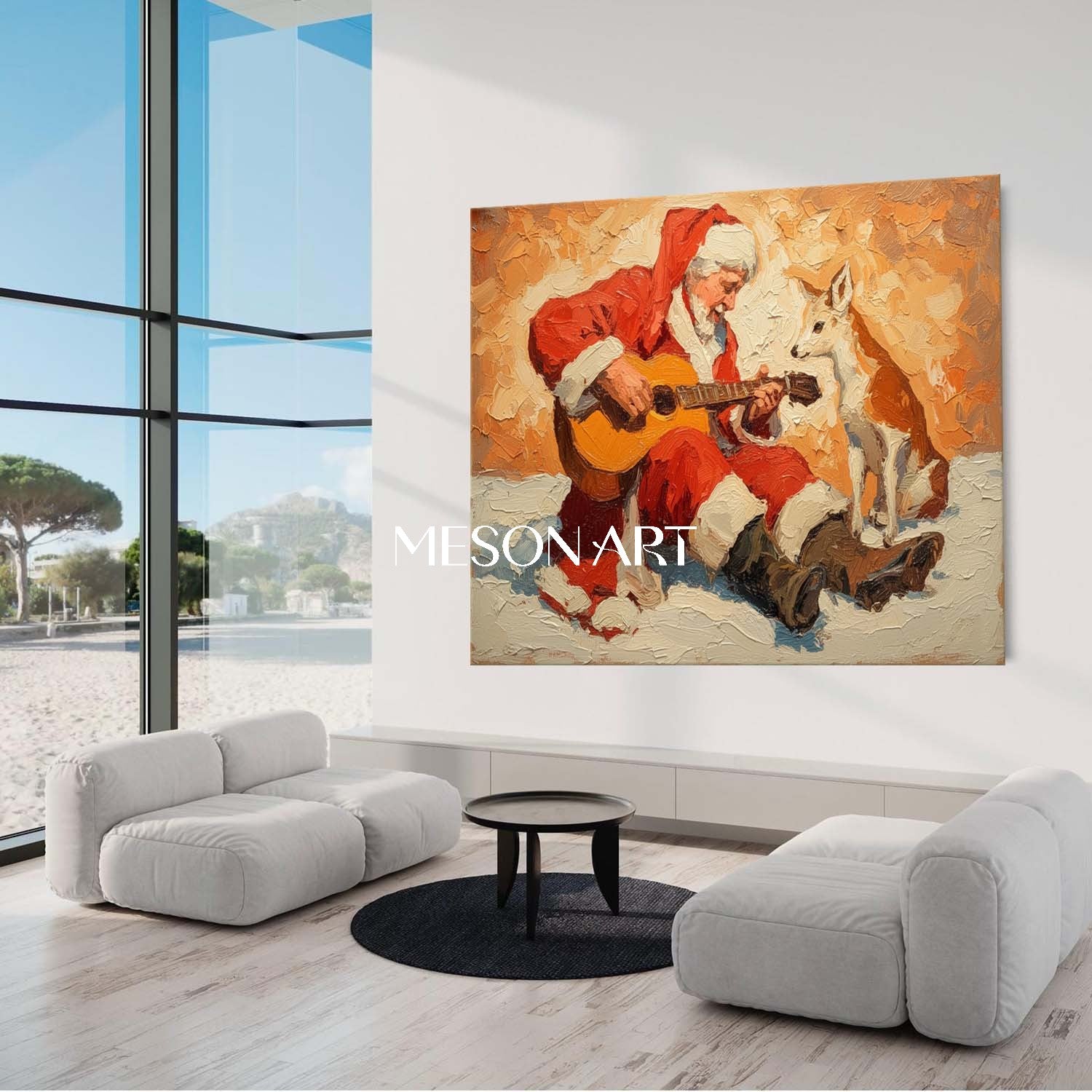 Festive Winter Art Santa Claus Textured Canvas Living Room Wall Decor