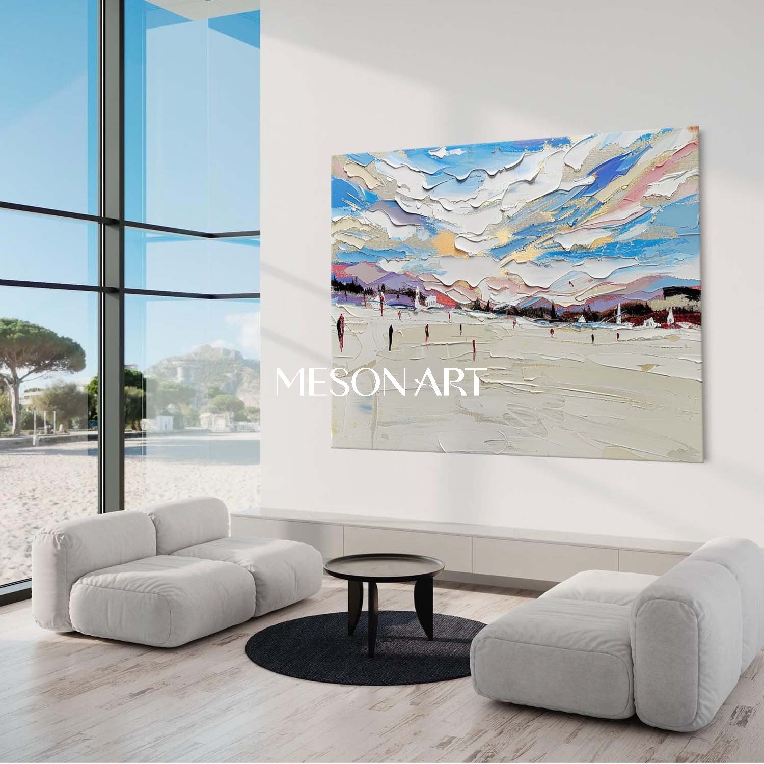 Modern Hand-Painted Snowscape Textured Abstract Canvas Art Bedroom