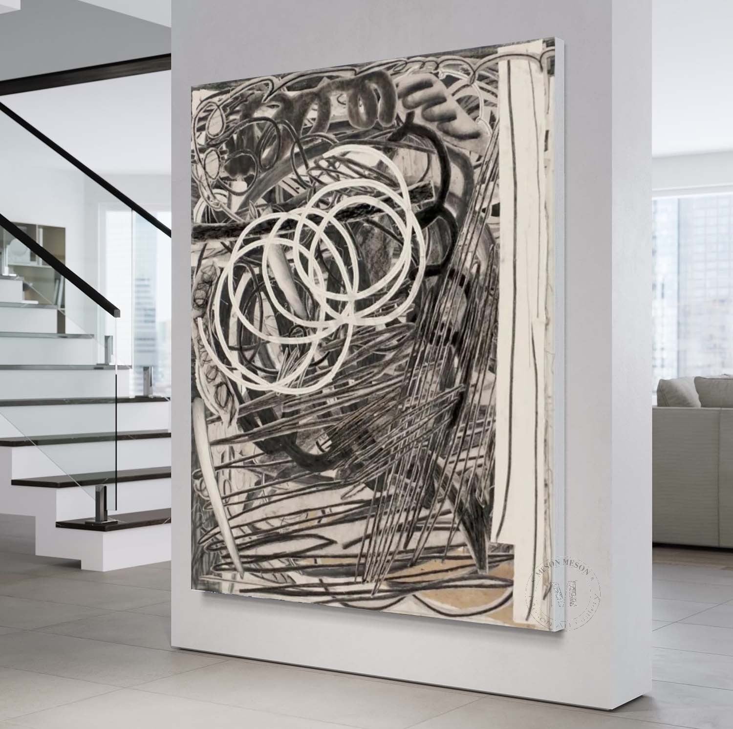 Large Gray Minimalist Painting Grey Lines Abstract Canvas Wall Decor Art For Sale