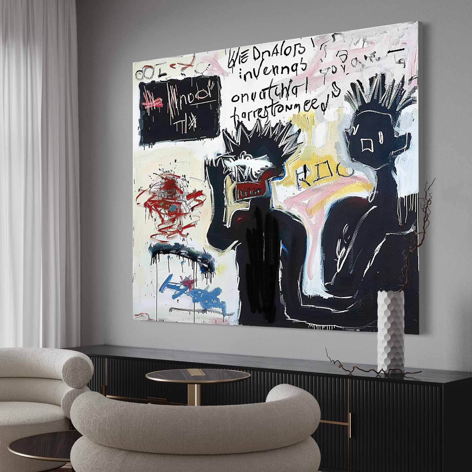 Large Abstract Graffiti Character Canvas Art Black and White Abstract Graffiti Cool People Line Painting