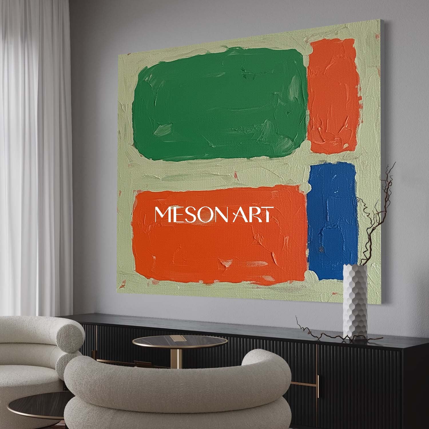 Orange Abstract Geometric Framed Canvas Oversized Bedroom Decor Shop