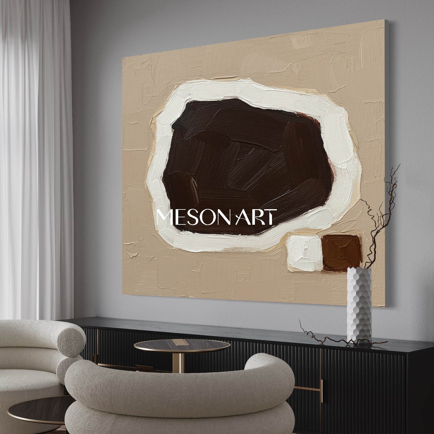 Brown Contemporary Minimalist Textured Painting Framed Canvas Entryway