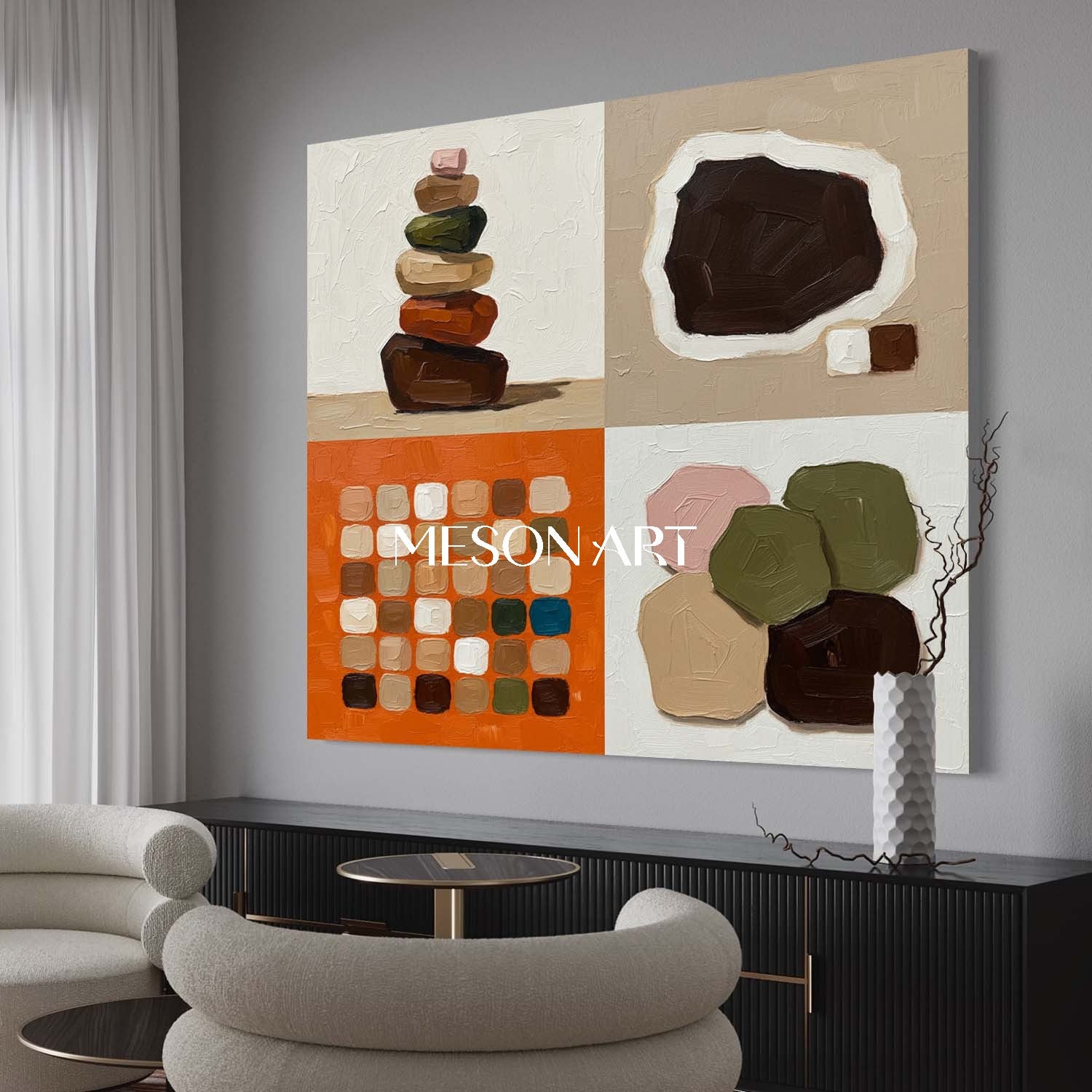 Large Neutral Tones Contemporary Minimalist Handmade Canvas Bedroom