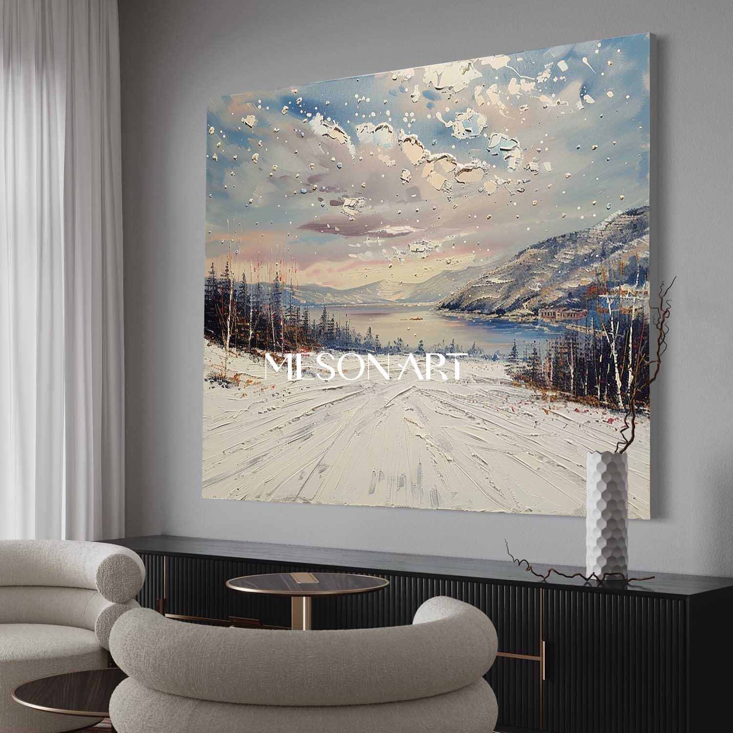 Hand-Painted Textured Winter Landscape Canvas Large Wall Art On Sale