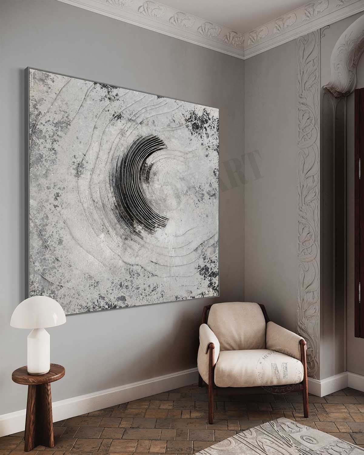 Large 3D Grey Texture Painting Grey Abstract Canvas Wall Decor Art For Sale