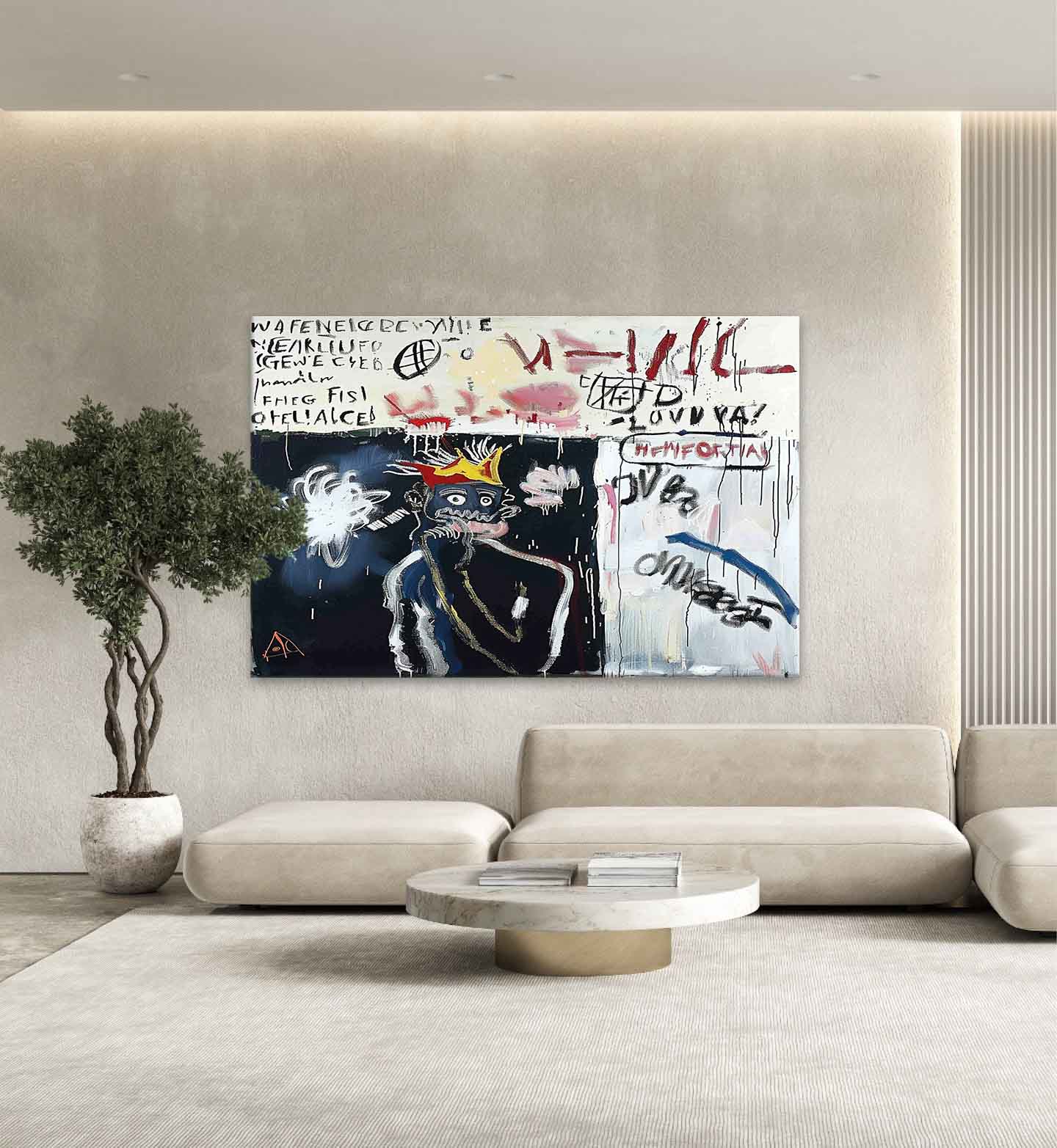 Large Basquiat Abstract Graffiti Canvas Art Abstract Graffiti Cool Lines Wall Painting