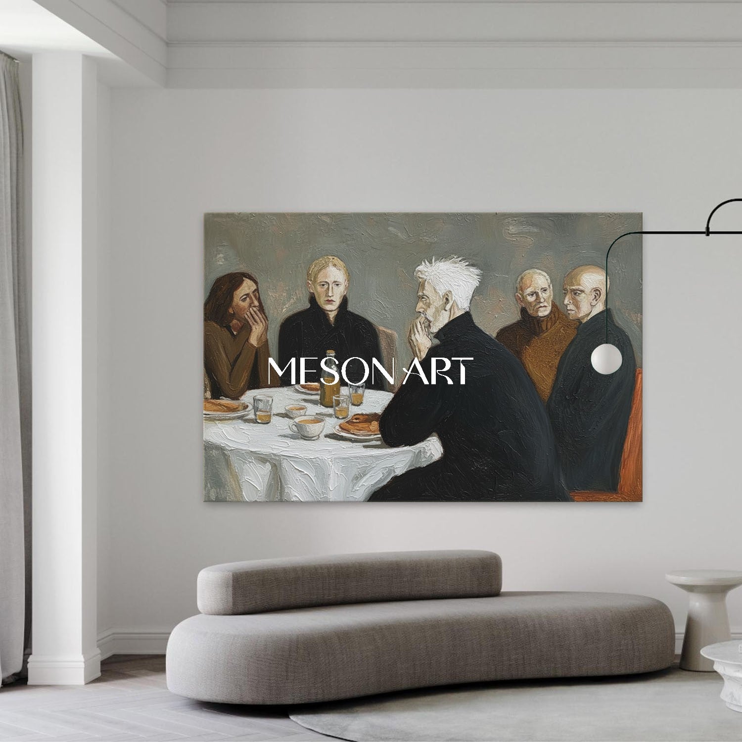Gray Modern Expressionist Art Large Framed Wall Canvas Dining Room