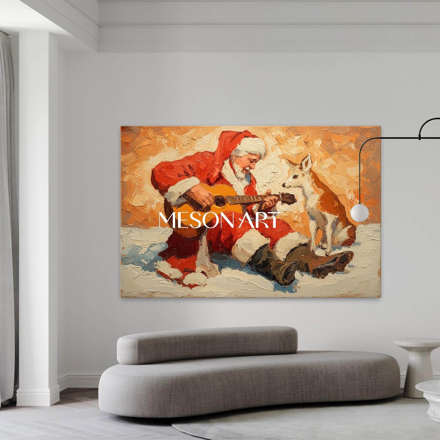 Festive Winter Art Santa Claus Textured Canvas Living Room Wall Decor