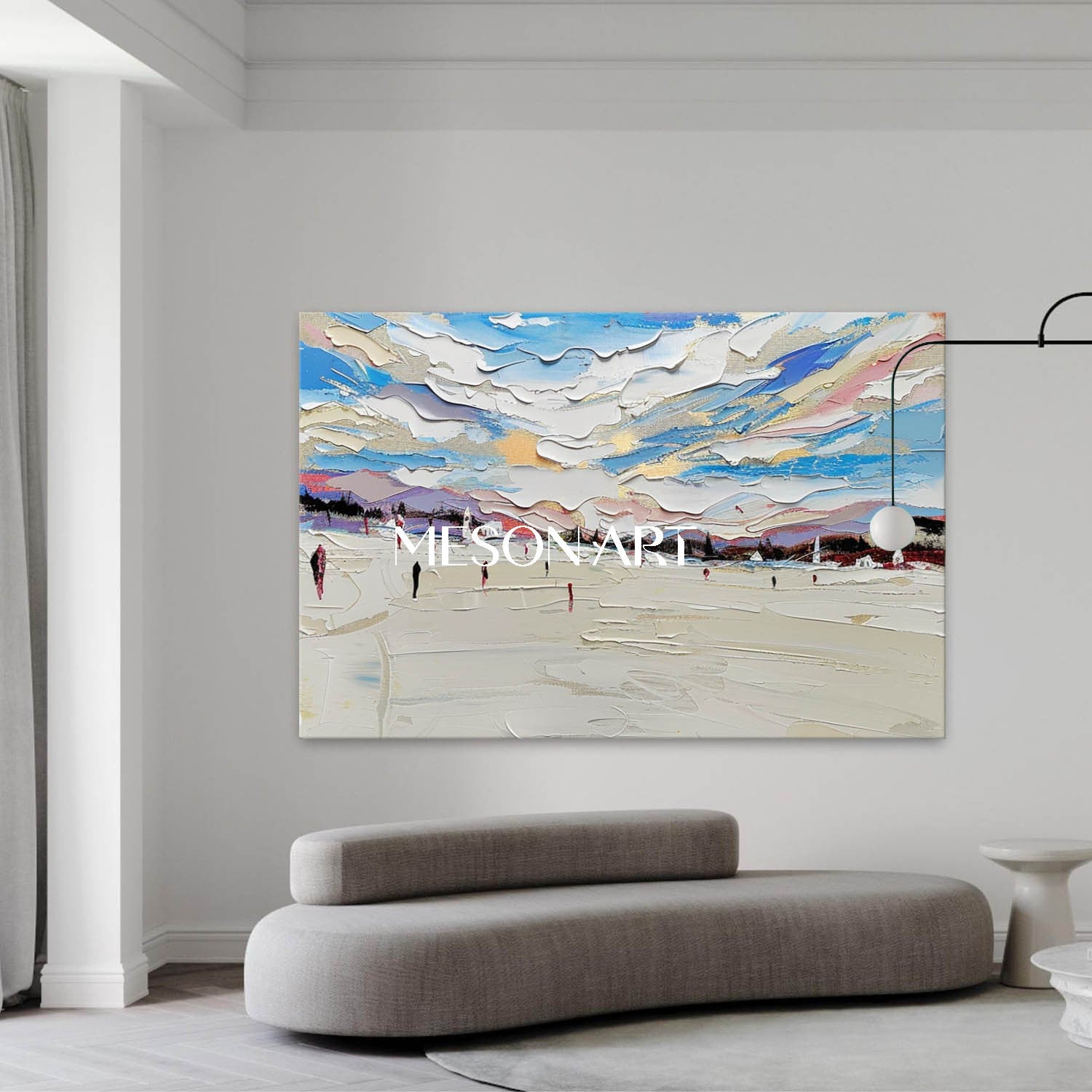 Modern Hand-Painted Snowscape Textured Abstract Canvas Art Bedroom