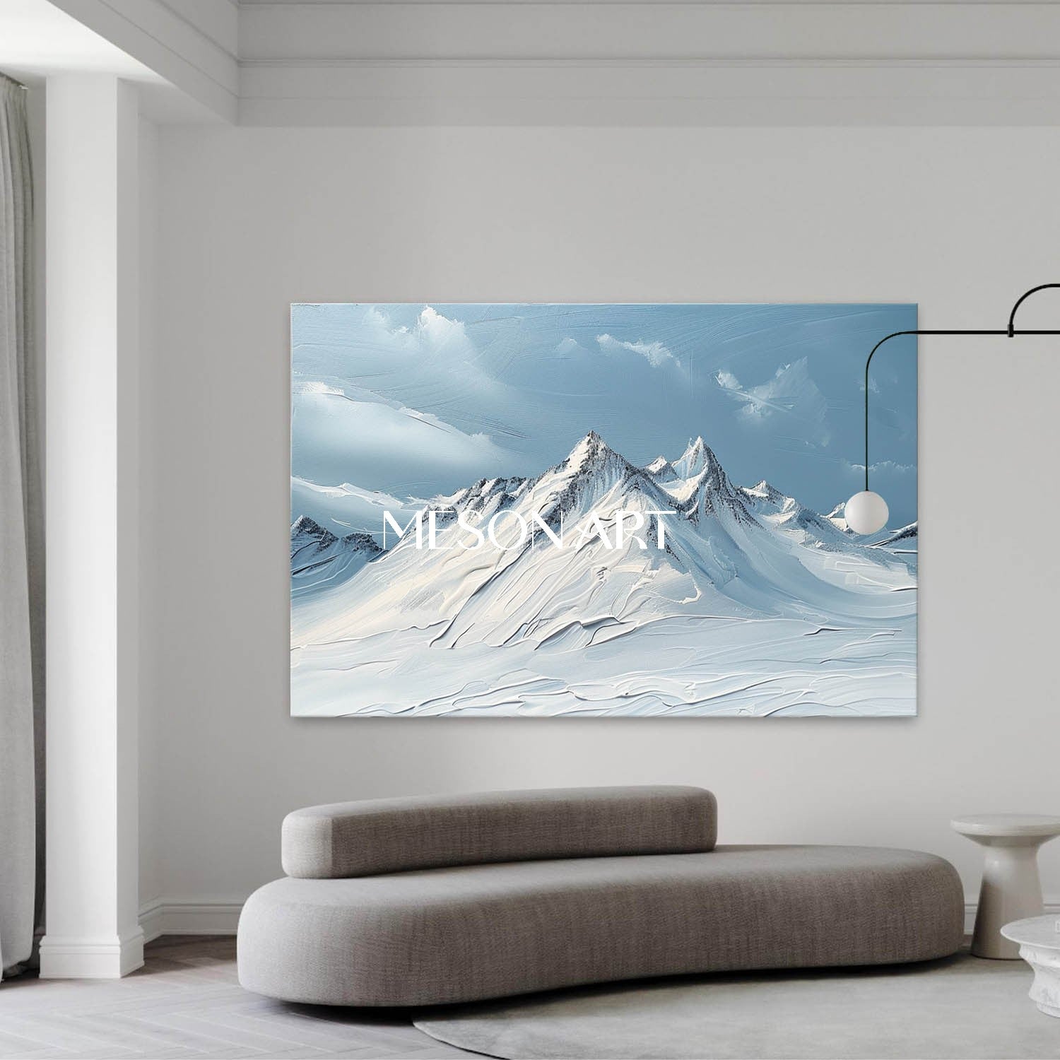 White Blue Impasto Snow Mountain Landscape Abstract Painting Lobby Art