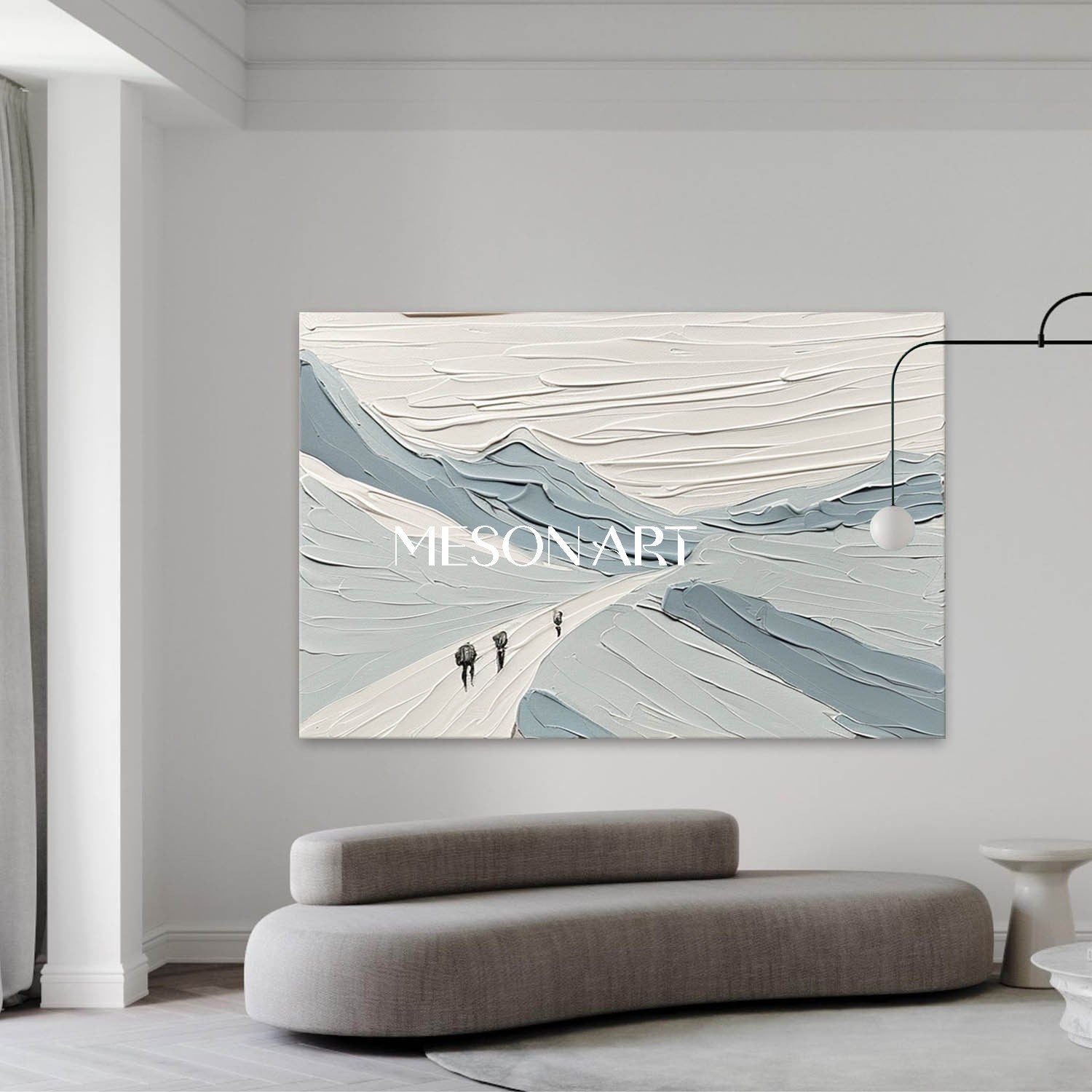 White Blue Impasto Art Abstract Snow Canvas Living Room Wall Decor