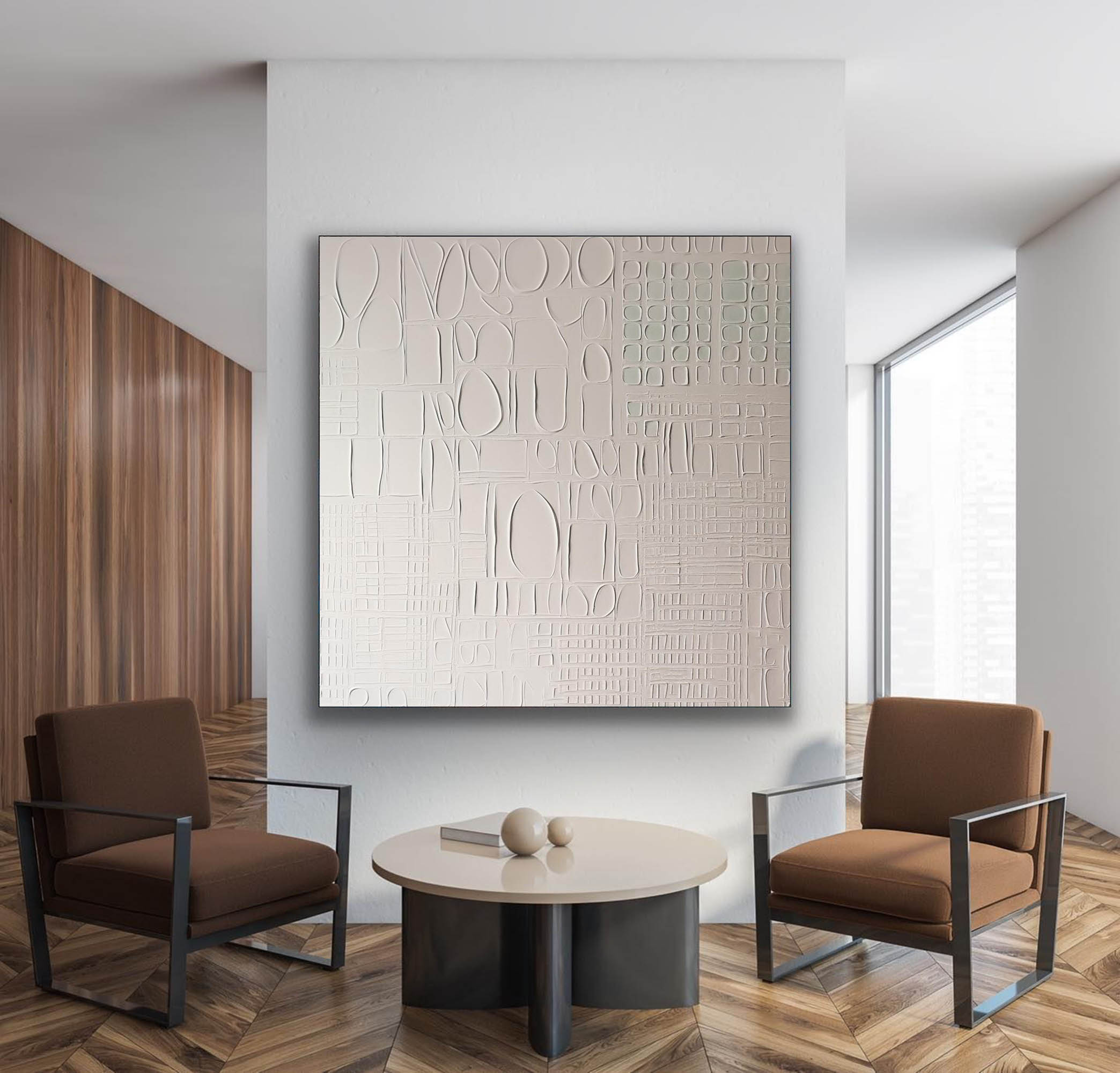 White Art on Canvas White Plaster Wall Art White Minimalist Painting White Abstract Texture Painting