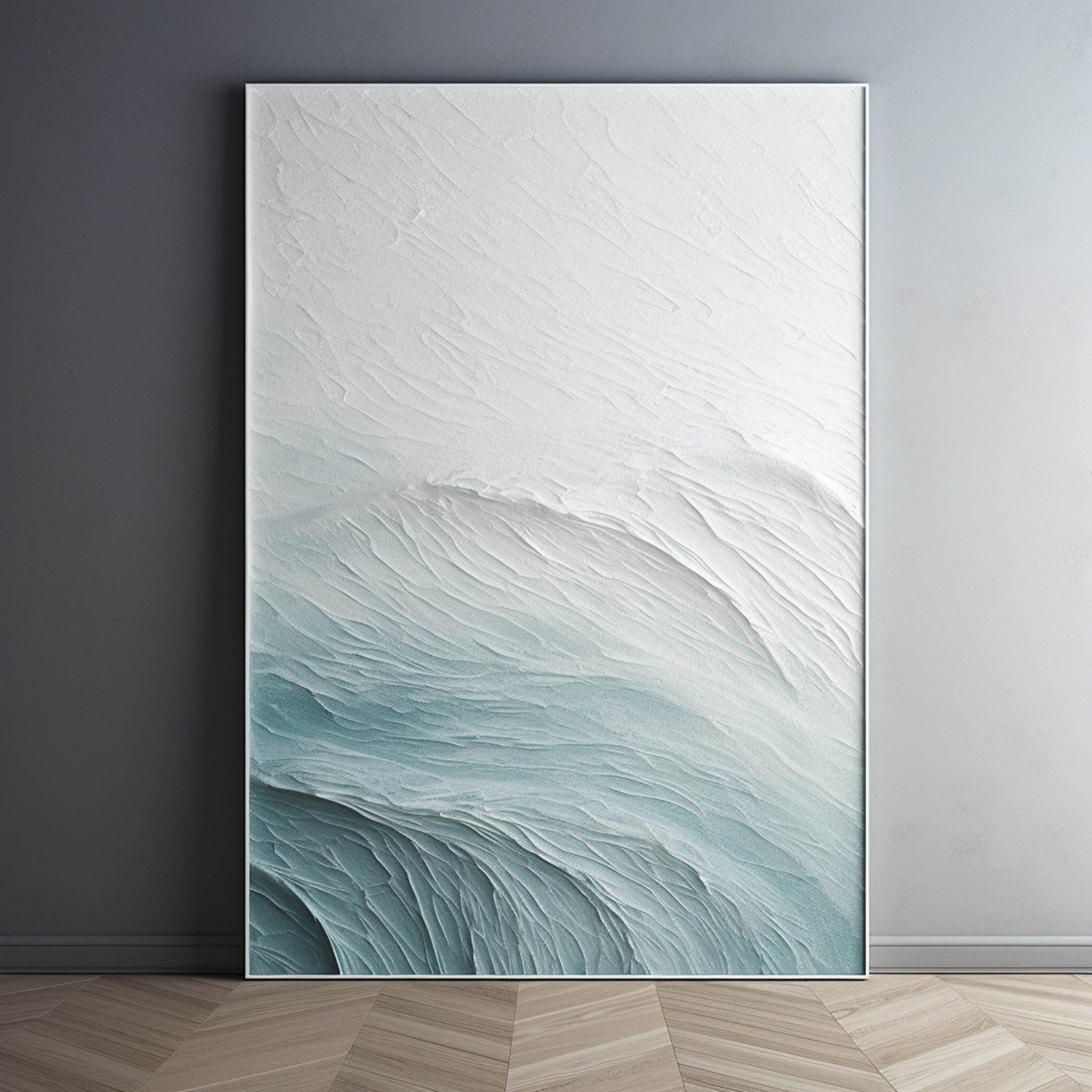 White and Blue Sea Abstract Art Canvas White and Blue Sea Textured Abstract Painting Sea Wall Art