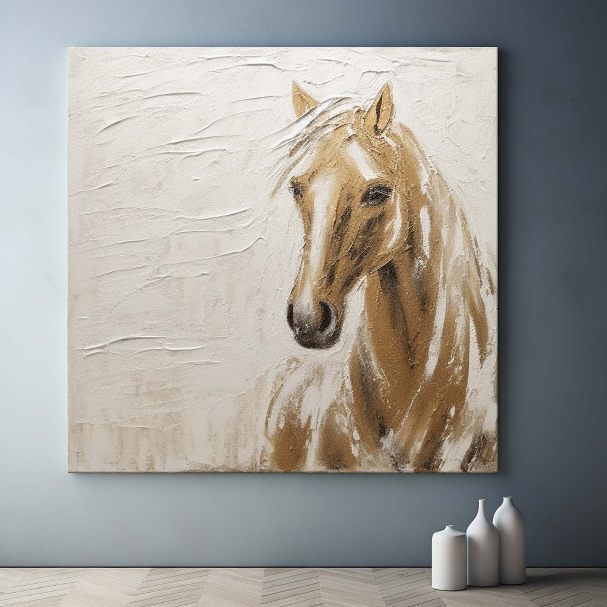 Beige and Brown Horse Texture Painting Wabi Sabi Art Horse Canvas Wall Art Neutral Minimalist Painting