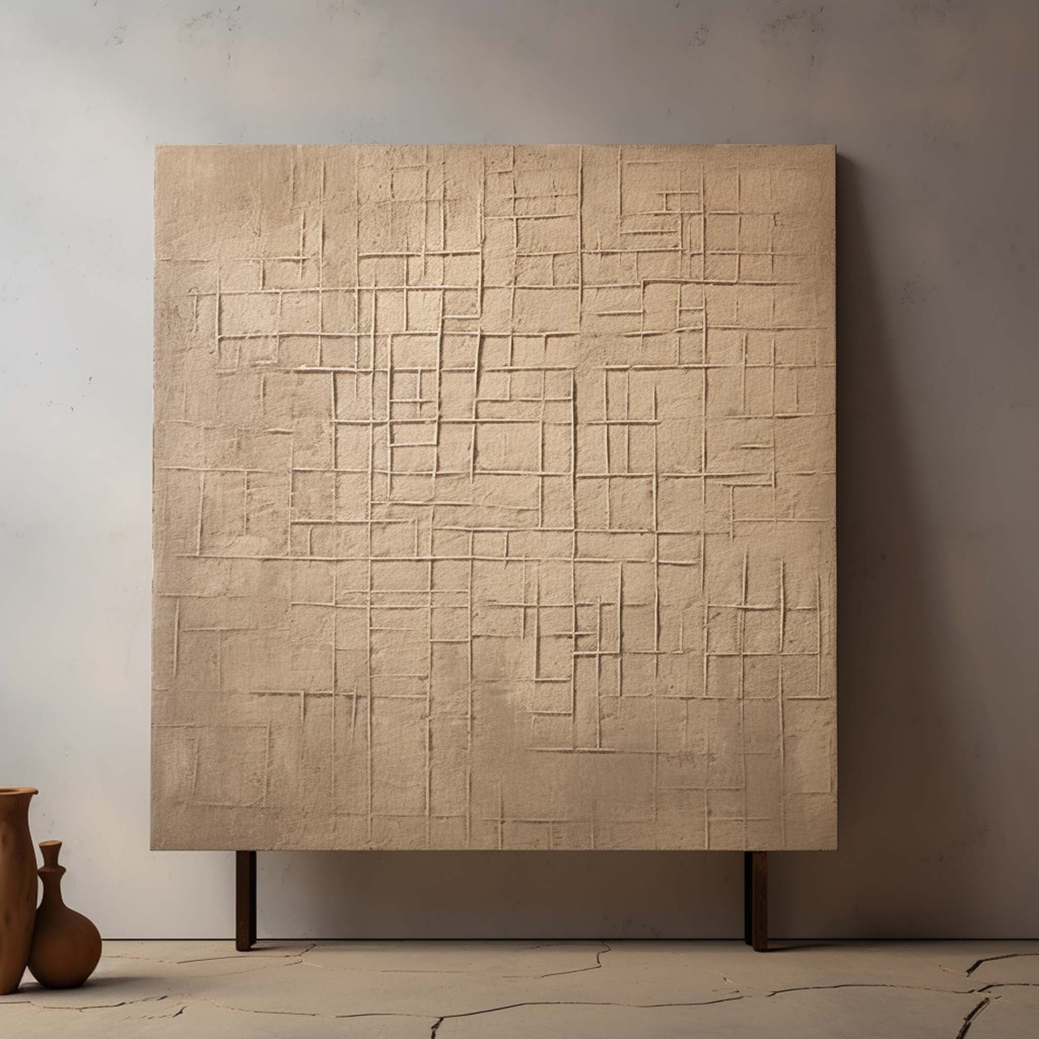 Large Beige Canvas Wall Art Wabi-Sabi Abstract Painting Beige Texture Art on Canvas for Sale