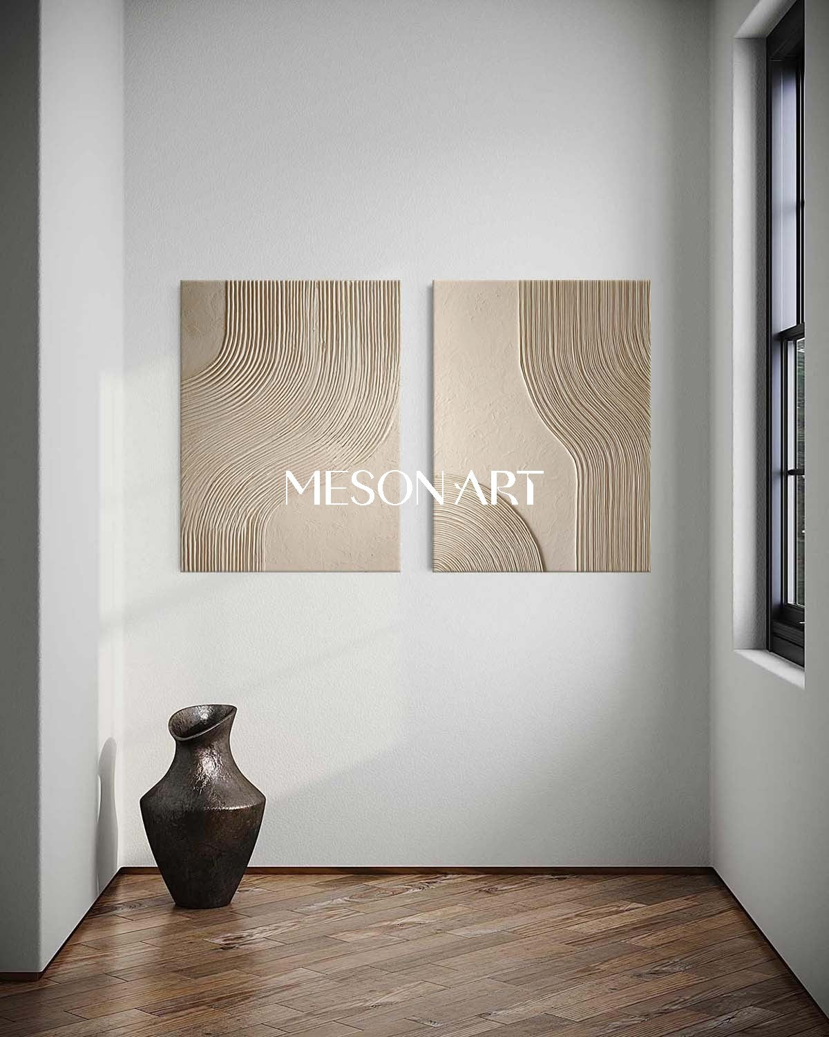 2-Piece Beige Textured Abstract Art – Bohemian Wall Decor with Stunning Colors