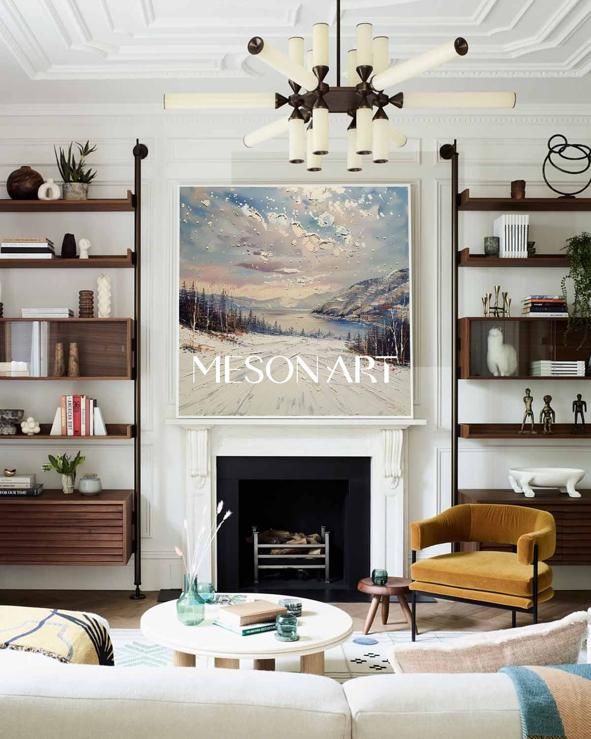 Hand-Painted Textured Winter Landscape Canvas Large Wall Art On Sale