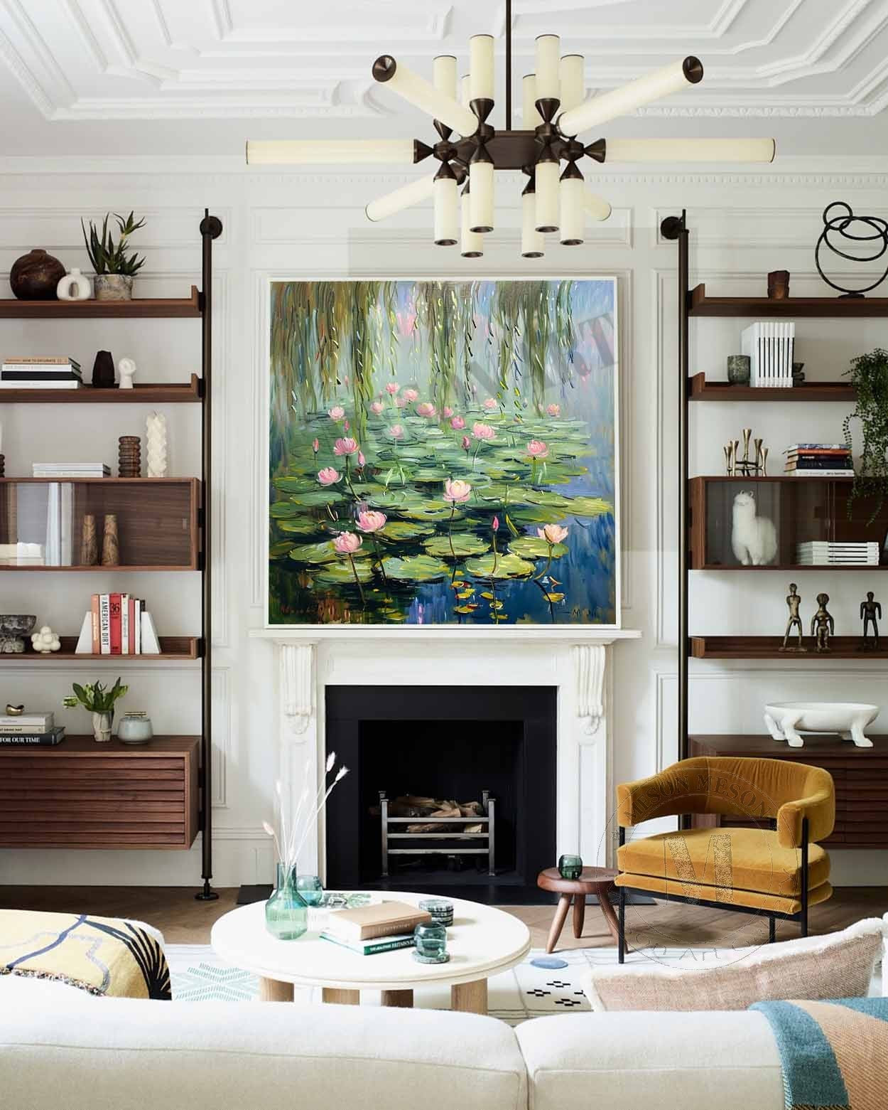 72*72 Green Monet Lotus Canvas Art for Sale Monet Lotus Canvas Wall Art Decor Hanging Painting