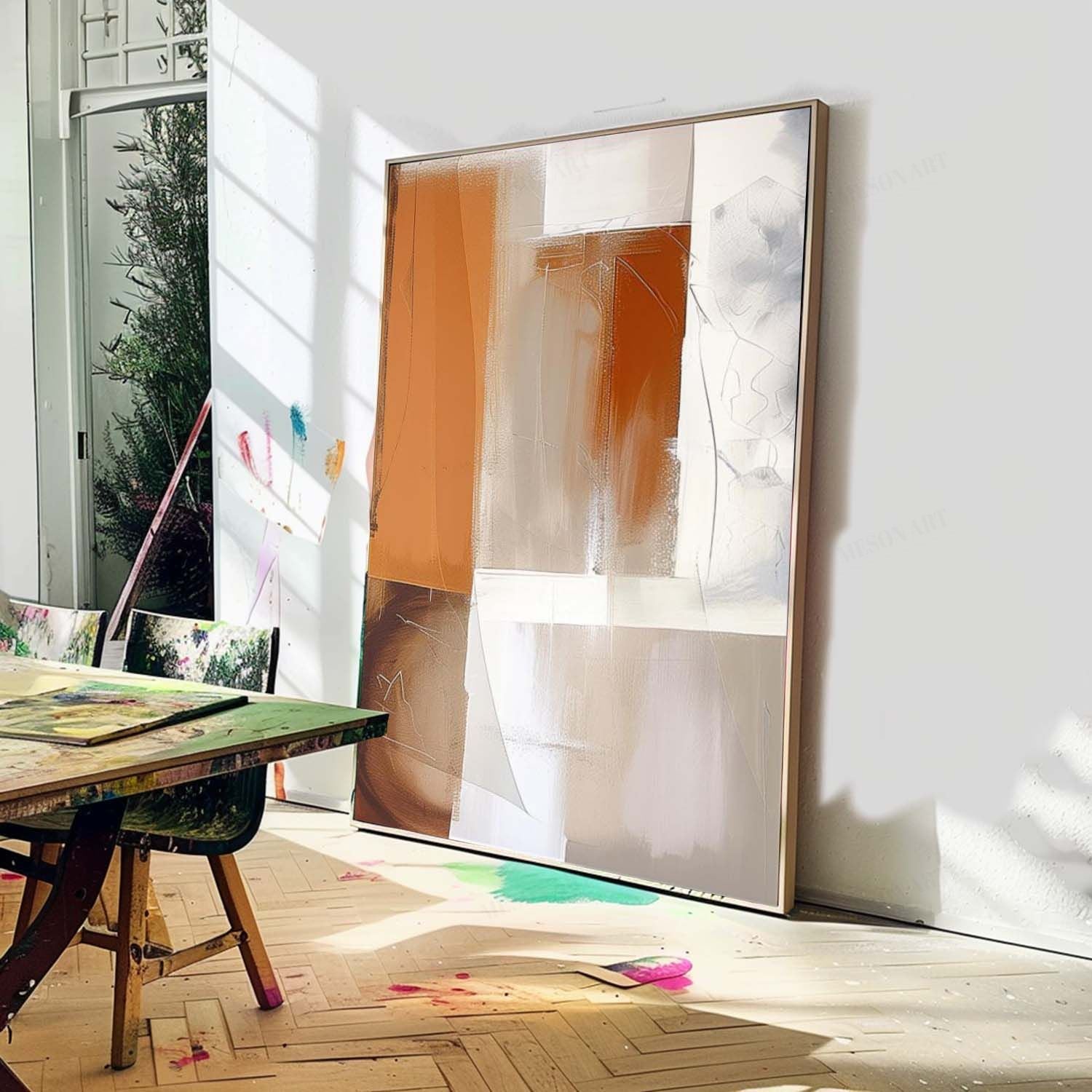 Large Orange and White Minimalist Abstract Art on Canvas Orange Abstract Art for Sale Orange Modern Minimalist Canvas Art
