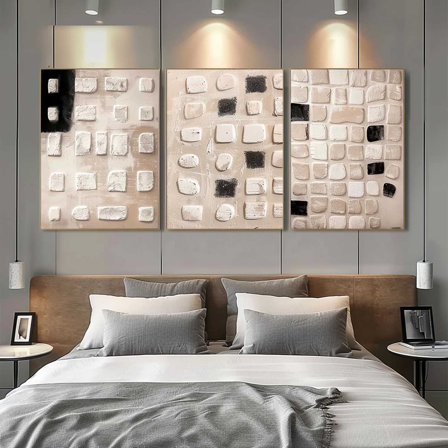 Large 3D Grey Textured Paintings 3 Piece Set Grey Abstract Canvas Art Wabi Sabi Wall Art 3 Piece Set