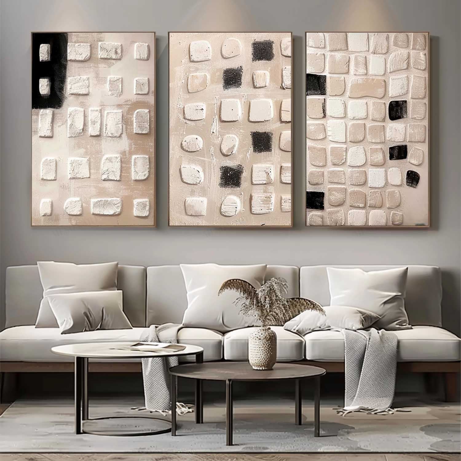 Large 3D Grey Textured Paintings 3 Piece Set Grey Abstract Canvas Art Wabi Sabi Wall Art 3 Piece Set
